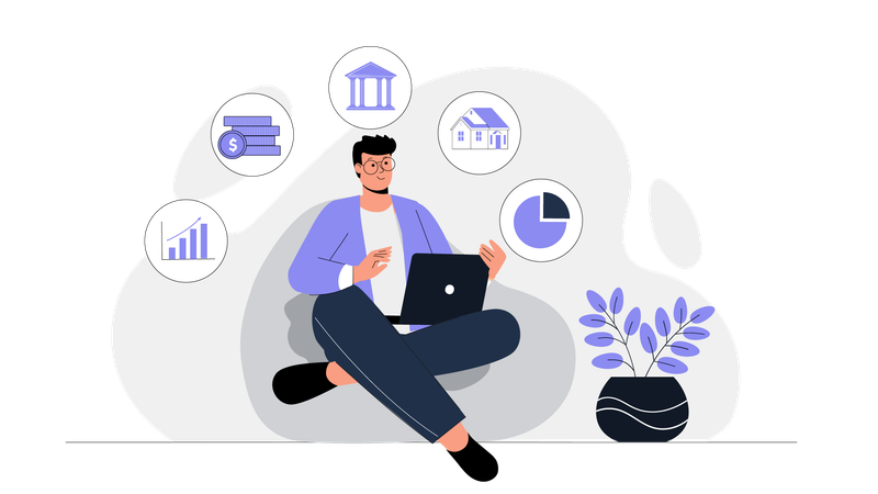 Man doing bank investment  Illustration