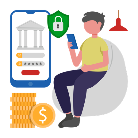 Man doing Bank Login  Illustration