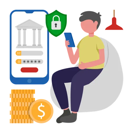 Man doing Bank Login  Illustration