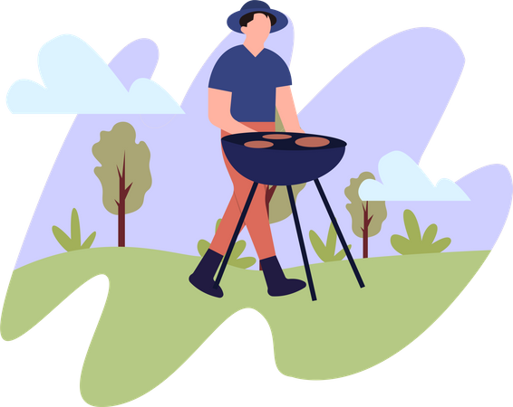 Man doing barbeque  Illustration