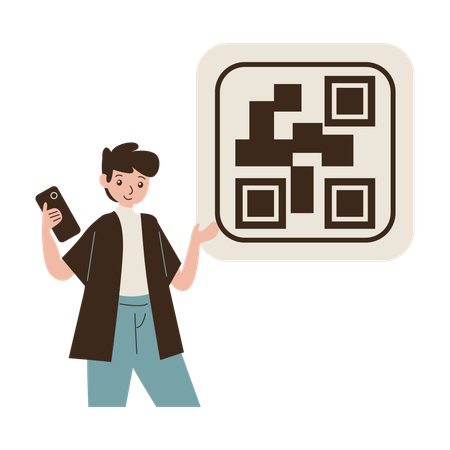 Man doing Barcode Check  Illustration