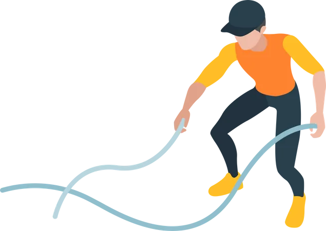Man doing battle rope workout Illustration