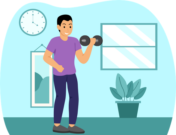 Man doing bicep workout  イラスト