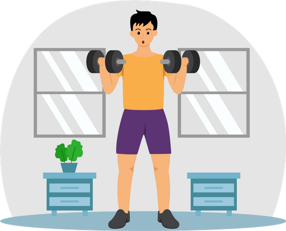 Man doing bicep workout with dumbbell  Illustration