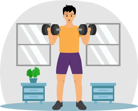 Man doing bicep workout with dumbbell  Illustration