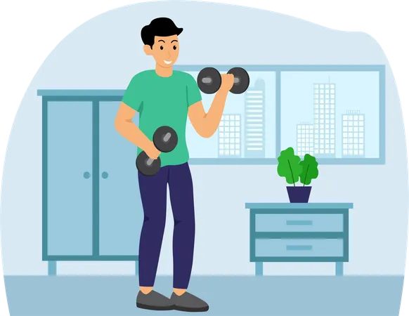 Man doing biceps workout  Illustration