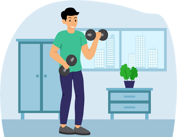 Man doing biceps workout  Illustration