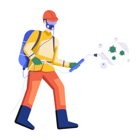 Man doing Biohazard Cleaning work  Illustration