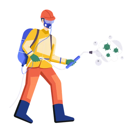 Man doing Biohazard Cleaning work  Illustration