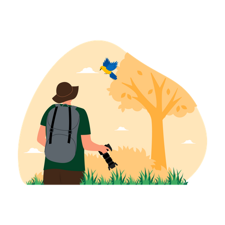 Man doing bird watching  Illustration