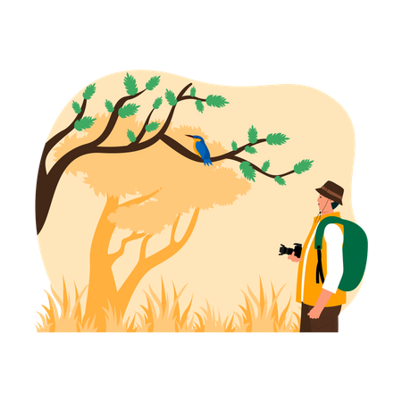 Man doing Bird Watching  Illustration