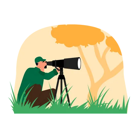 Man doing birdwatch  Illustration