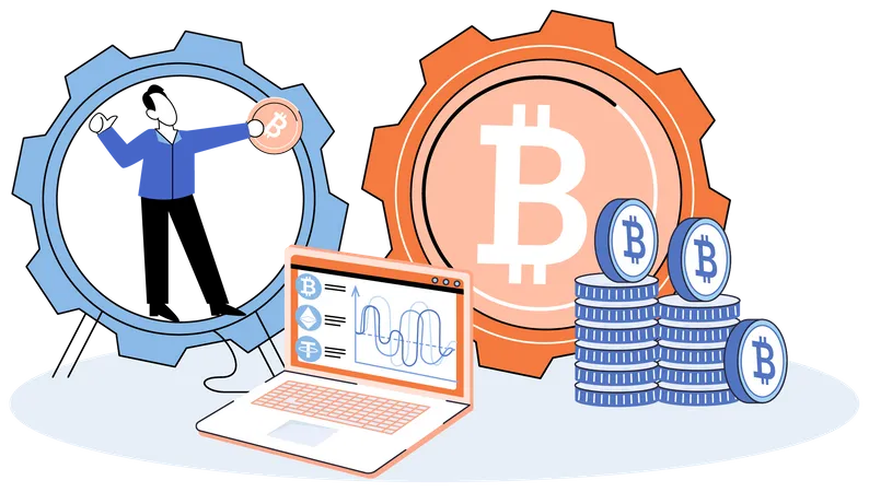 Man doing bitcoin analysis  Illustration