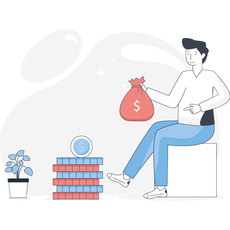 Man Doing Bitcoin Investment  Illustration