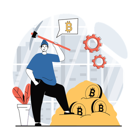 Man doing bitcoin mining  Illustration