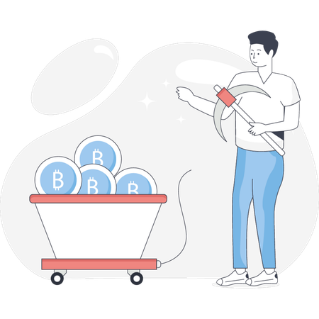 Man Doing Bitcoin Mining  Illustration
