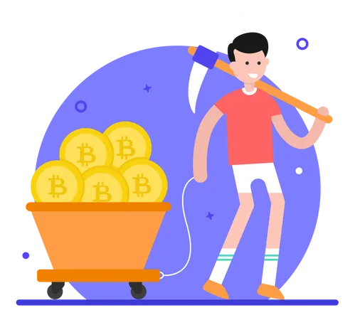 Man Doing Bitcoin Mining  Illustration
