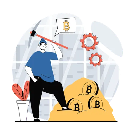 Man doing bitcoin mining  Illustration