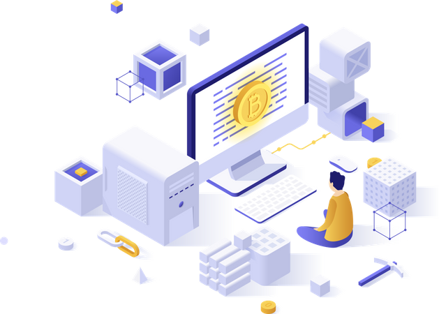 Man doing bitcoin trading  Illustration