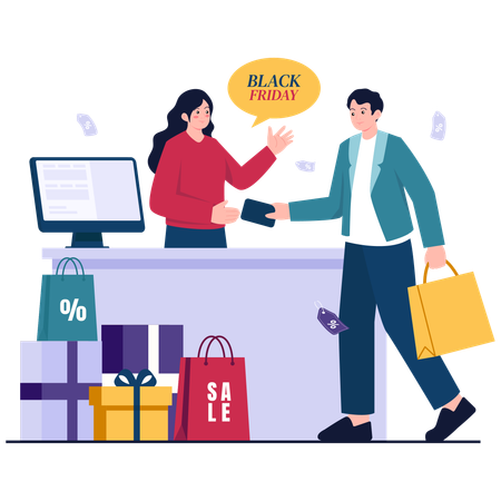 Man doing Black Friday Checkout  Illustration