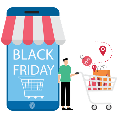 Man doing doing black friday shopping  Illustration