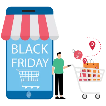 Man doing doing black friday shopping  Illustration