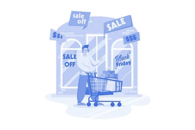 Man doing black friday shopping  Illustration