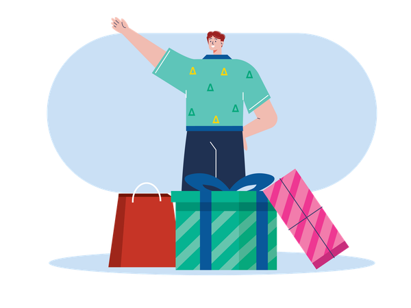 Man doing Black Friday shopping  Illustration