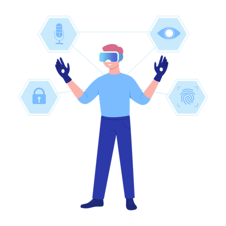Man doing blockchain identity  Illustration