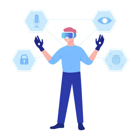 Man doing blockchain identity  Illustration