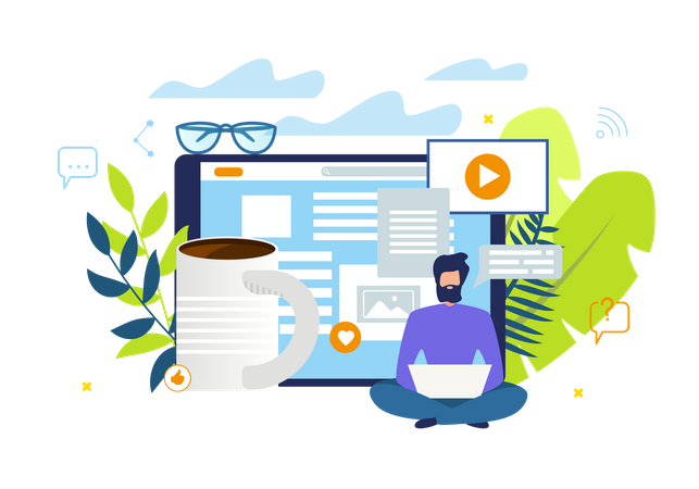 Man doing Blog and post  Illustration