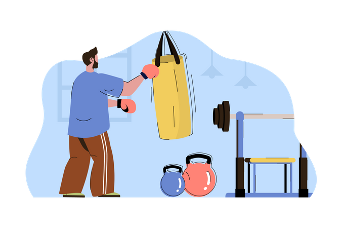 Man doing boxing practice  Illustration