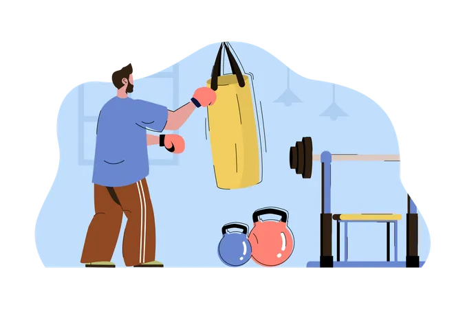 Man doing boxing practice  Illustration