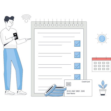 Man doing budget planning  Illustration