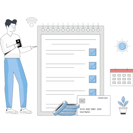 Man doing budget planning  Illustration