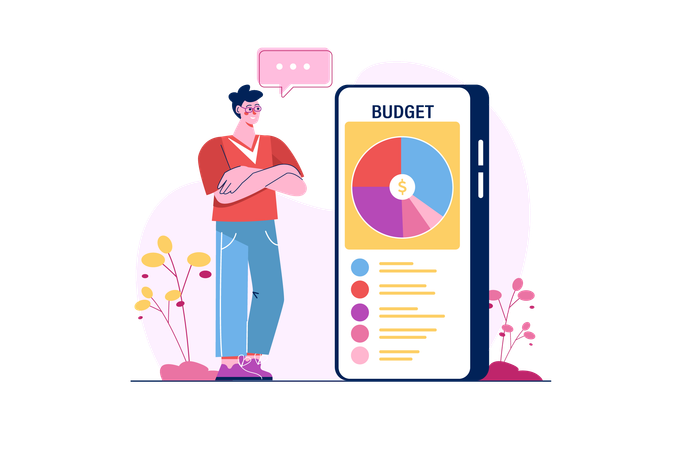 Man Doing Budget planning  Illustration