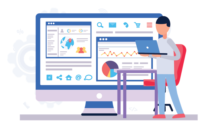 Man doing business analysis  Illustration