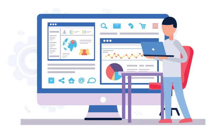 Man doing business analysis  Illustration