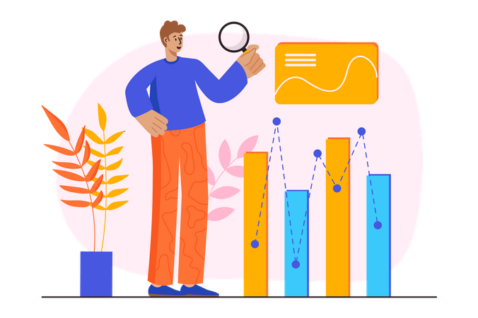 Man doing business analysis  Illustration