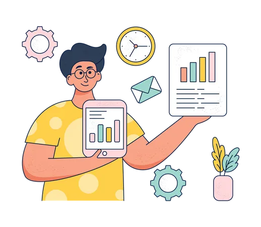 Man doing business analysis  Illustration