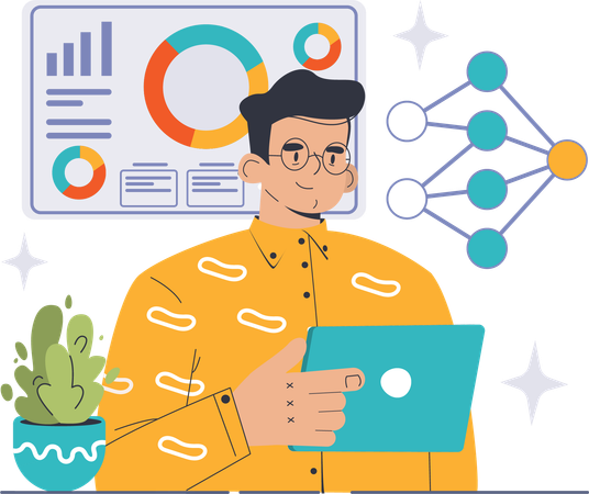 Man doing business analysis  Illustration