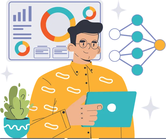 Man doing business analysis  Illustration