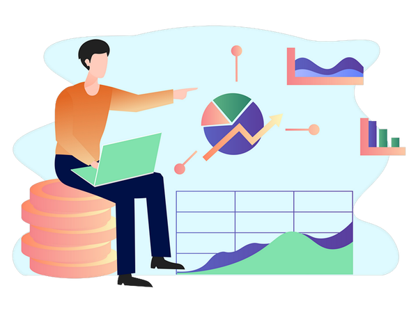 Man doing business analysis  Illustration