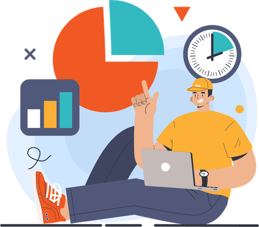 Man doing business analysis in working time  Illustration