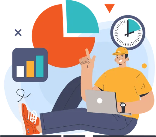 Man doing business analysis in working time  Illustration