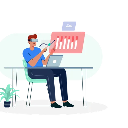 Man doing business analysis using VR technology  Illustration