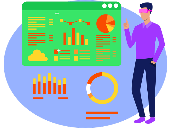 Man Doing Business Analysis Using Vr Technology  Illustration