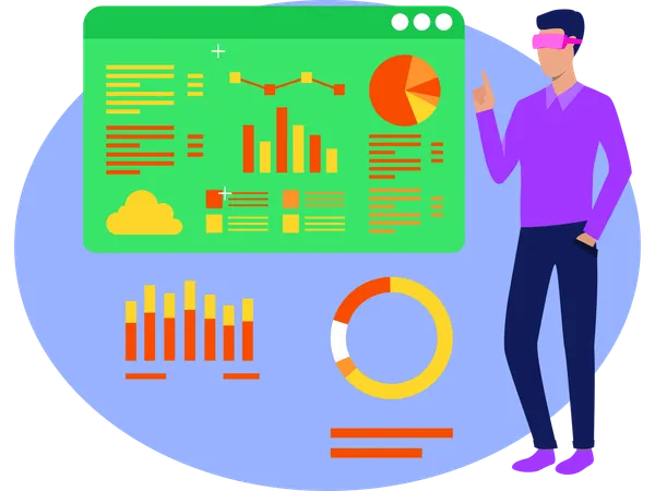 Man Doing Business Analysis Using Vr Technology  Illustration