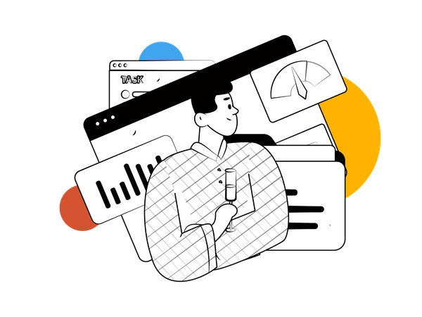 Man doing business analytics  Illustration