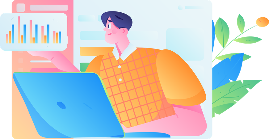 Man doing business analytics  Illustration